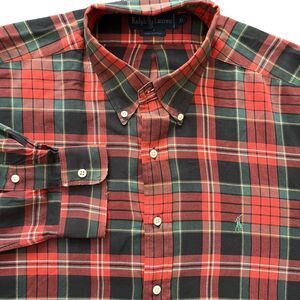 Ralph Lauren Red Plaid Long Sleeve Shirt XL Embroidered Green Pony Soft Cotton